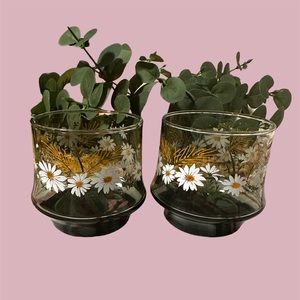 Vintage Set of 2 Libby Brown Daisy Amber Brown Juice Glass Mid Century